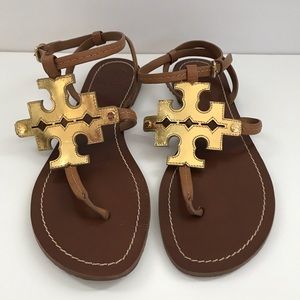 Tory Burch gold emblem sandals